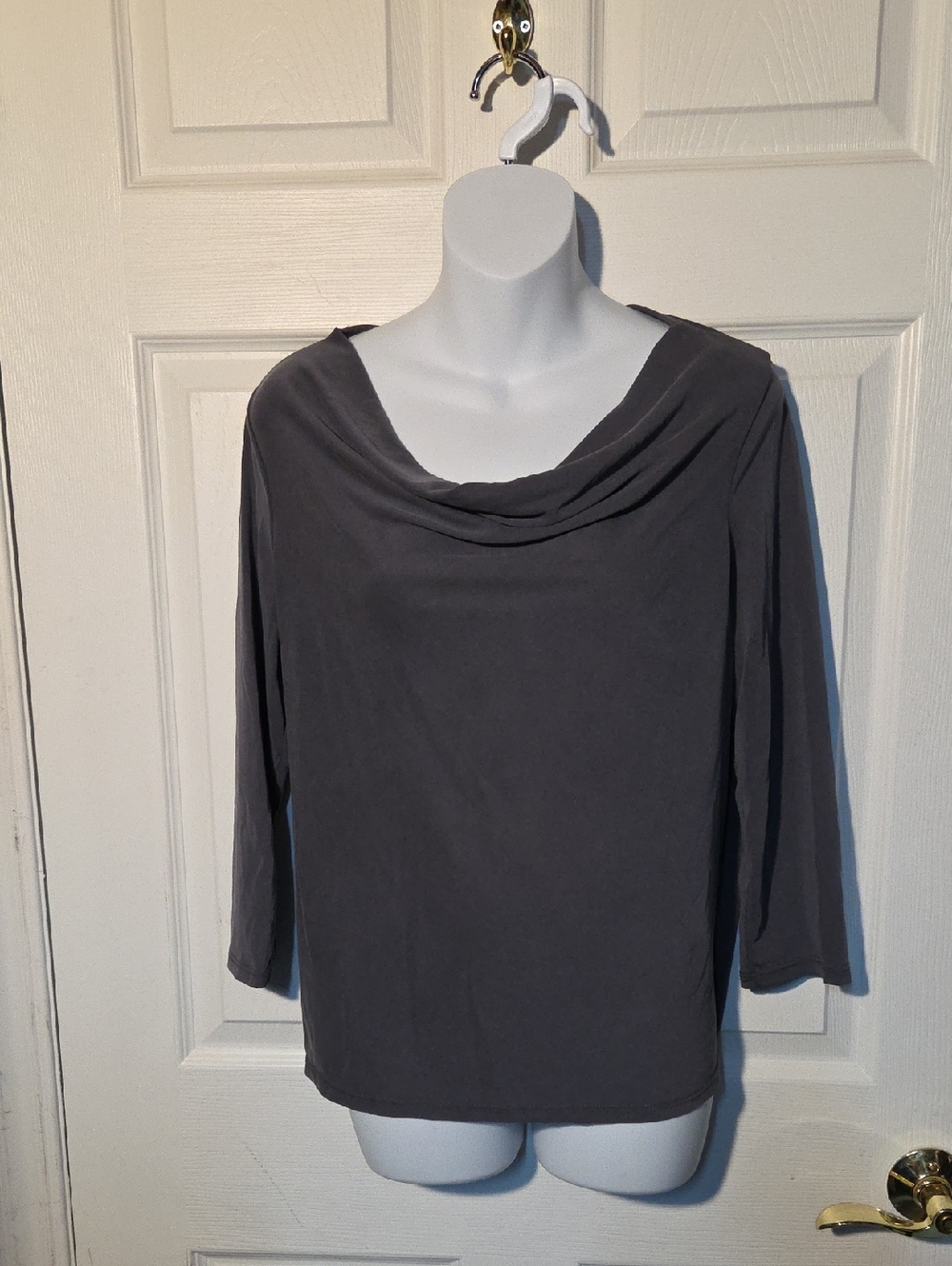 Kim & Cami 3/4 Sleeve Top - Charcoal Grey Drape Neck Sz XL
